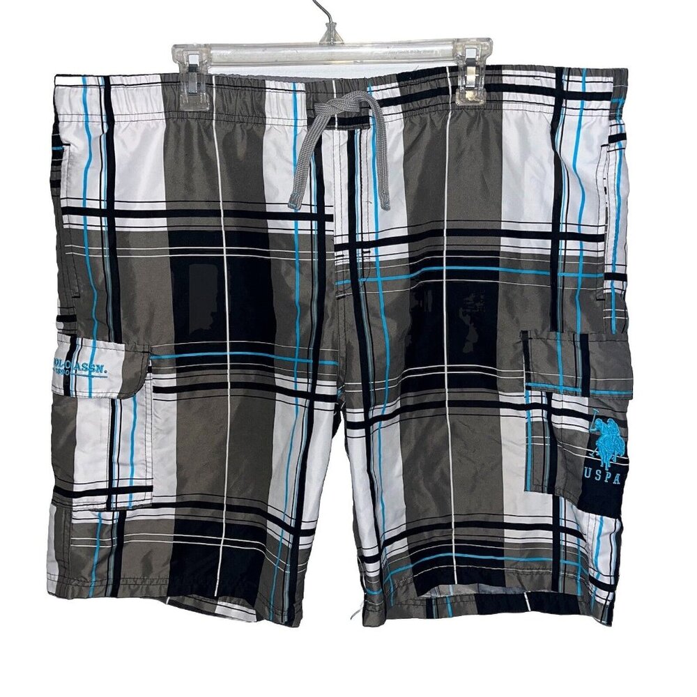 Excellent US Polo Assn Board Shorts Casual Striped Tie Up Netted Sz XXL